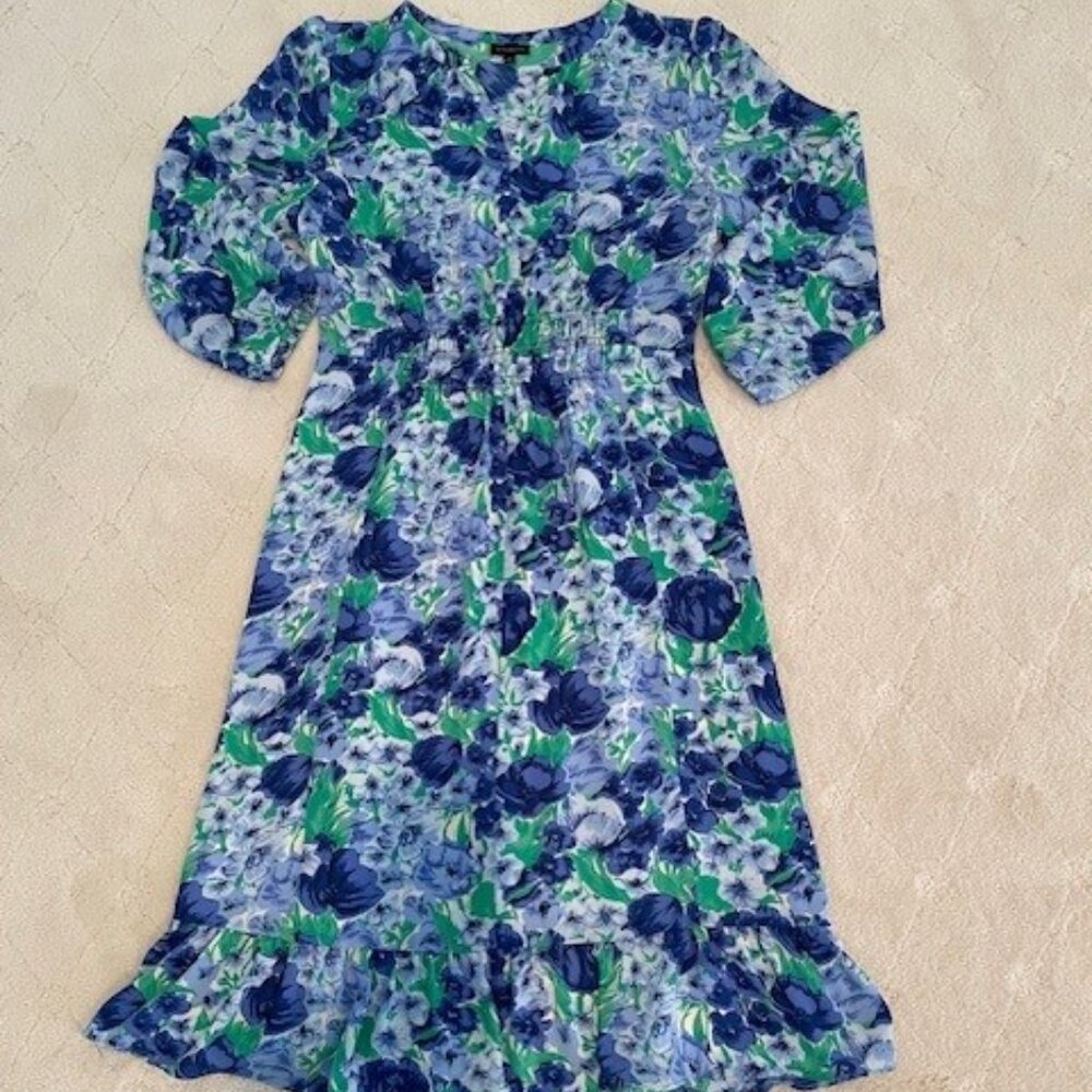Talbots Blue & Green Floral ¾ Sleeve Fully Lined LIGHTWEIGHT Dress – Sz 2